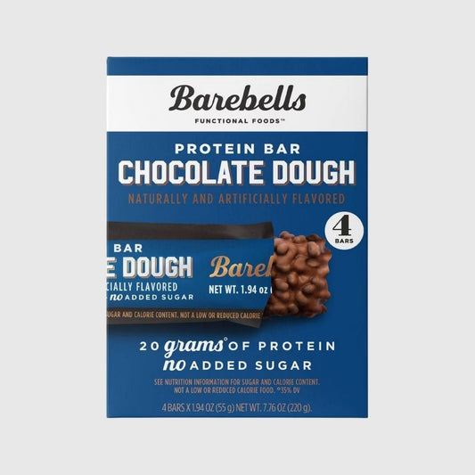 Caja con 4 barras de proteína Barebells Chocolate Dough de 55 g