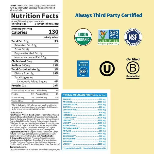 Garden of Life Proteina Orgánica Plant Based Vainilla